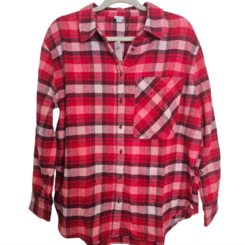5/25 ❤️ Aerie Oversized Red Flannel Button Down Shirt